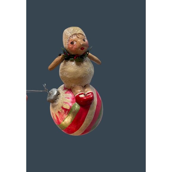 2004 Penny Mcallister Paper Mache Girl on Ornament Christmas Figurine Folk Art - Picture 7 of 8